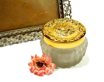 VINTAGE: 1970's - Estee Lauder Glass Powder Jar - Vanity Accessory - Boudoir - Hollywood Glamour Regency - SKU 20-OS-00008939