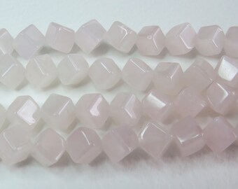 Rose Quartz Cube Beads. Diagonally Drilled. 6mm 15.5" Strand