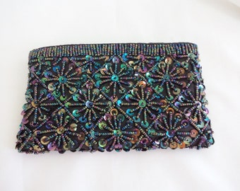 vintage beaded purse, beaded bag, evening bag, 90s purse, sequin handbag, evening purse, black beaded bag