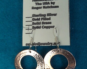 Solid copper hammered earrings