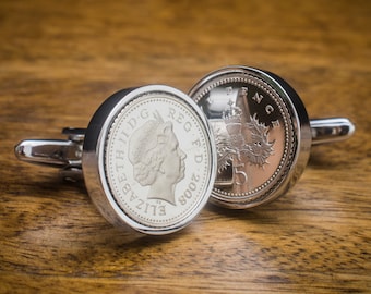 five pence coin cufflinks - choice of date 1990-2010
