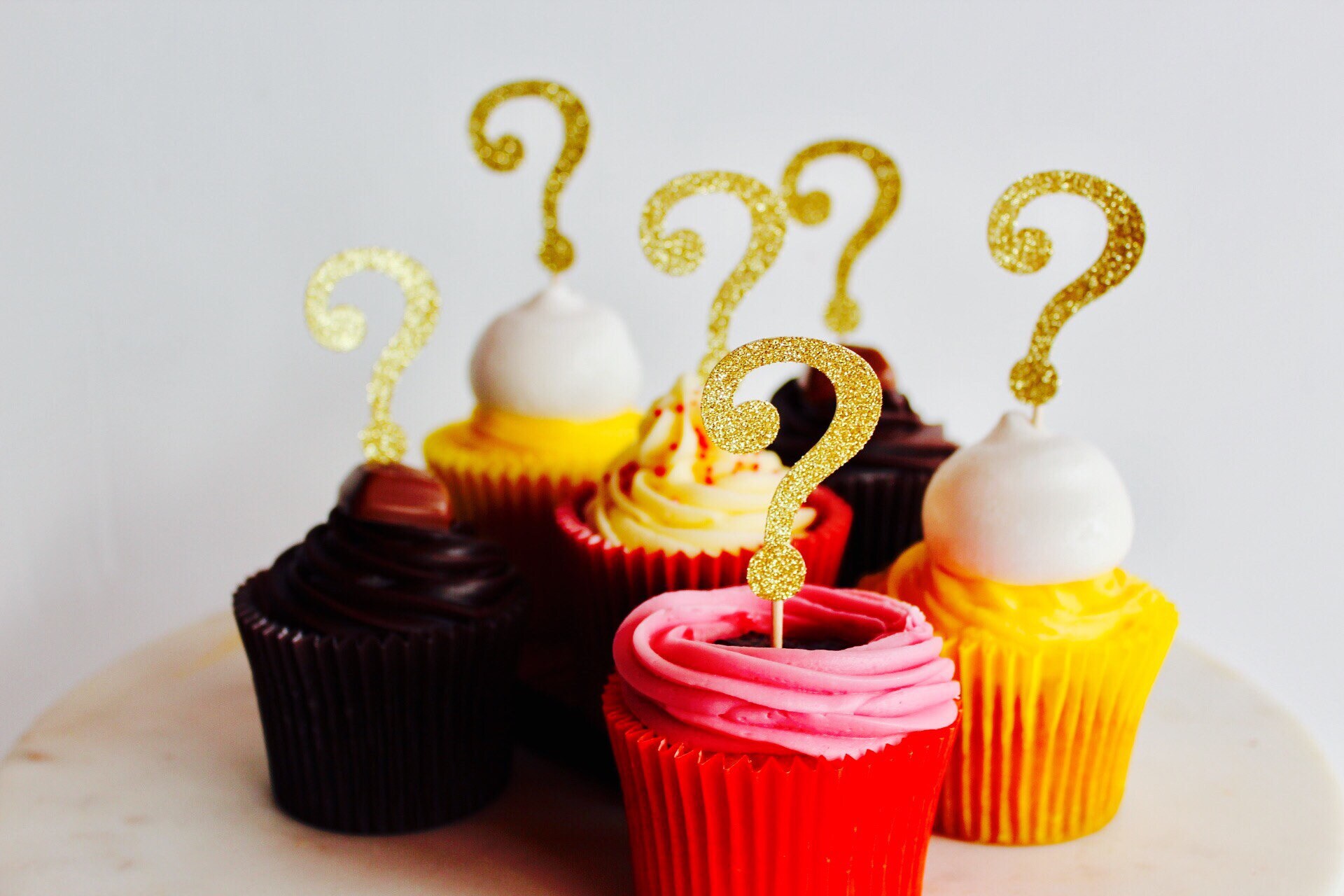 12 question mark gold glitter cup cake topper 1st birthday