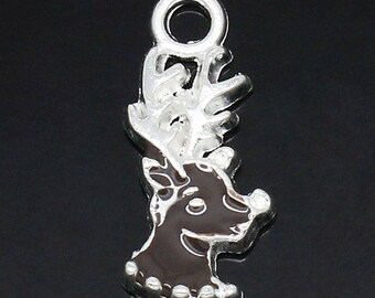 Small metal deer head charm Silver (x 2)