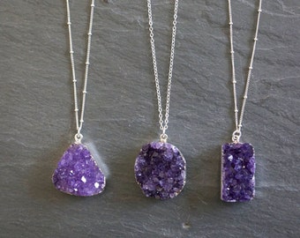 Amethyst Necklace / Amethyst Jewelry / Druzy Necklace / February Birthstone / Gemstone Necklace / Raw Crystal Necklace