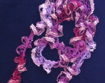 Light Pink, Light Lavender and Red Ruffle Scarf