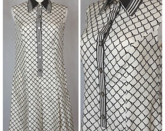 Vintage 70's Dress Summer Mod/Gogo Sleeveless Beige/Brown Dagger UK14/16 EU42