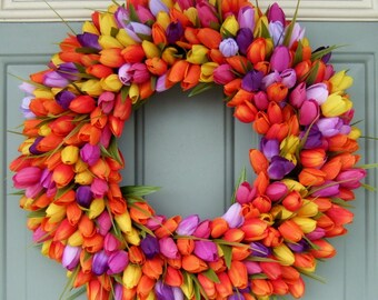 Wreath - Wreath for Spring - Spring Tulip Wreath - Front Door Wreath