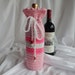 Crochet Wine Bottle Cover Cozy - Pink and White with Heart Charms