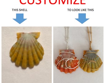 CUSTOMIZE An Ocean Wave Wire Wrapped Sunrise Shell Necklace; 14k Gold Filled; Sterling Silver