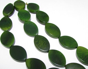 Six Forest Green Tagua Nut Beads, Oval Eyes, Eco Friendly Beads, Natural Beads, Organic Beads, Vegetable Ivory Beads, EcoBeads