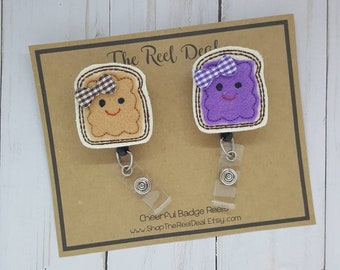 PB&J ID Badge Reel, Peanut Butter and Jelly Badge Reel, Bff Badge Reel Set, Nurse Badge Reel, RN Badge Reel, Id Badge Reel