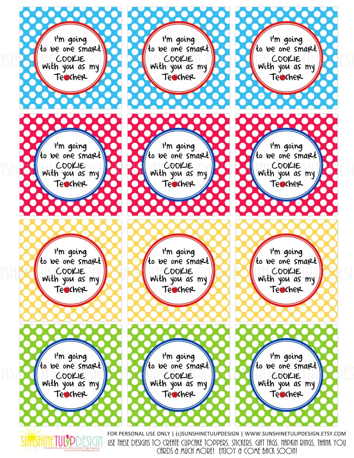 Printable One Smart Cookie Gift Tags Printable Teacher