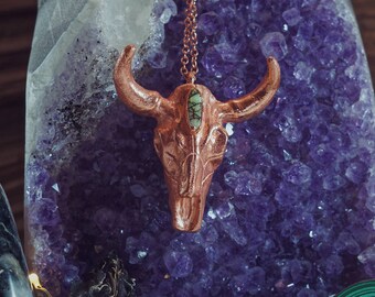 Copper Steer Skull with Cultured Opal