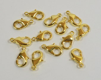 14K Gold Plated Lobster Clasps - 15mm x 8mm - Choose Your Quantity