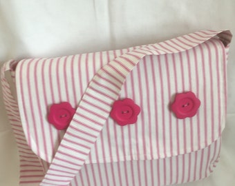Pink stripe soft shoulder bag with 3 button detail