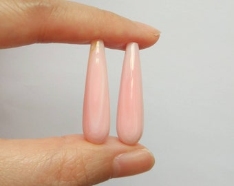 Pink Queen Conch Shell Half Drilled Smooth Long Teardrop Briolettes 8x30 mm One Pair J7603