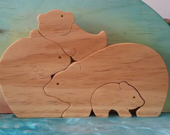 Bear Family Natural Wooden Puzzle Waldorf