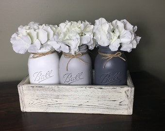 Mason Jar Decor, Painted Mason Jars, Rustic Home Decor, Farmhouse Table, Farmhouse Decor, Fixer Upper Style, Farmhouse Centerpiece