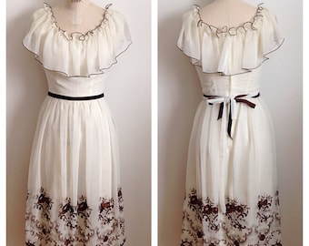 Vintage 1970s embroidered Grecian dress
