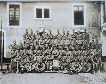 Large French Military Band photograph, vintage mounted military photo