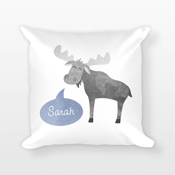 Personalized Pillow, Moose Pillow, Custom Name Pillow, Birthday Gift for Friend, Kids Room Decor, Animal Pillow, Decorative Throw Pillow