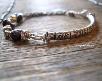 Raw Garnet Bracelet - SimpleeSilver Jewelry - Hill Tribe Silver Bracelet - Boho Bracelet - Artisan Jewelry - Rustic Bracelet