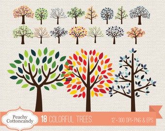 BUY 2 GET 1 FREE Colorful trees clipart - summer tree clip art - Commercial Use Ok