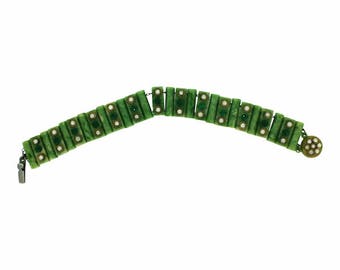 1930s Green Celluloid and Rhinestone Vintage Bracelet