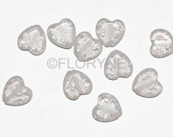 Set of 10 translucent glass Millefiori heart beads