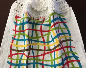 Bright Wavy Plaid Crochet Top Towel (R5)