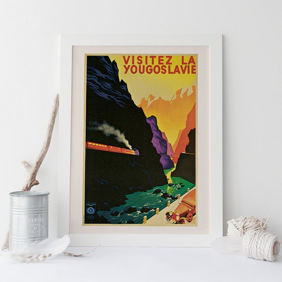 Yugoslavia Travel Poster Travel Print Mountain Poster Art Deco