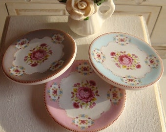 1:12 Scale Shabby Chic Rose Dollhouse Miniature Plate