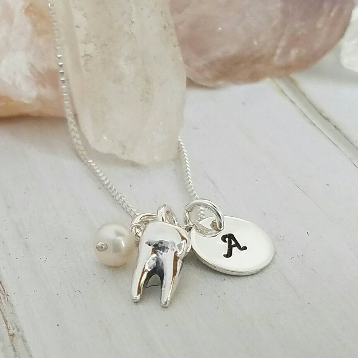 Dental Hygienist Necklace Sterling Silver initial necklace