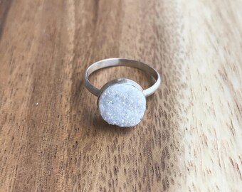White Druzy Ring, 10 mm Silver Druzy Ring, Druzy Ring, white Druzy, White Drusy, Druzy Jewelry