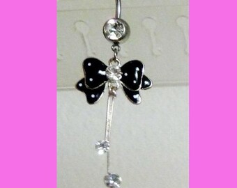 anneau de ventre en acier chirurgical 14g, noeud noir cristal piercing nombril, anneau de ventre nombril pendantes, anneau de ventre argenté avec breloque noeud