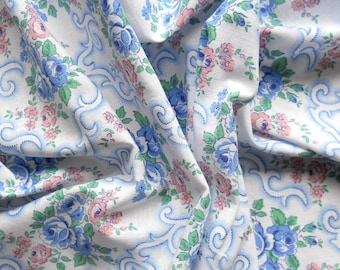 1930's floral fabric antique french fabric blue and pink fabric french floral fabric patchwork fabric 17