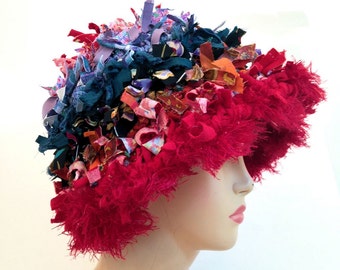 Crochet cloche hat crazy hats for women ooak boho hat millinery flapper hat bucket hat boho wearable art shabby chic style bonnet
