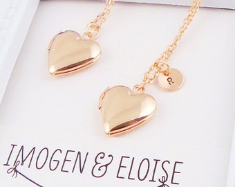 Rose Gold Heart Locket, Personalized Locket, Initial Locket Necklace, Rose Gold Love Heart Locket, Rose Gold Locket, Bridesmaid Locket