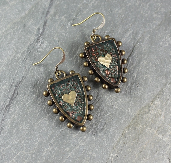 Bohemian Chic ~ Rustic Romantic ~ Heart ~ Shield earrings