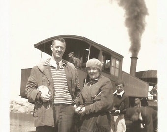 Vintage Photo "Train Travel" Steam Locomotive Railroad Train Conductor Black Smoke Found Vernacular Photo