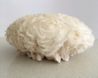 Large Cream Frill Polyester Shower Cap with Waterproof Lining, Bath Cap for the family, ladies, girls, children.