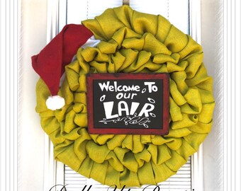 Christmas Wreath - Winter Wreath, Green Wreath - Merry Christmas Ribbon , Holiday Burlap Wreath - Christmas Burlap Wreath