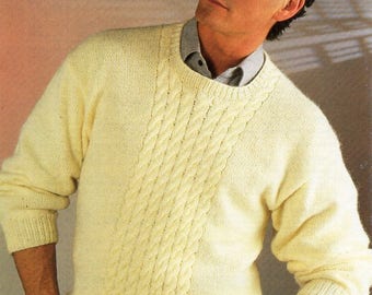 Men039s Cable Aran V Neck Sweater Knitting Pattern DK 8 Ply Yarn Or Wool Men039s Cable Aran V Neck Sweater Knitting Pattern DK 8 Ply Yarn Or Wool