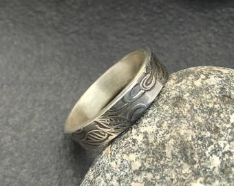 Solid sterling ring, unique textured pattern, size 5 and 3/4, simple and one of a kind