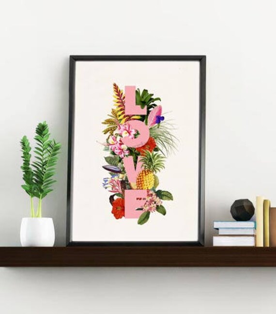 Love Wall Art Beach Home decor Typography art exotic plants