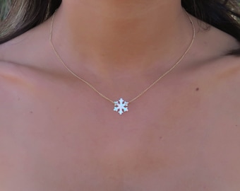 Opal necklace, opal snowflake necklace, white opal necklace, opal gold necklace, opal jewelry, snowflake necklace, October birthstone