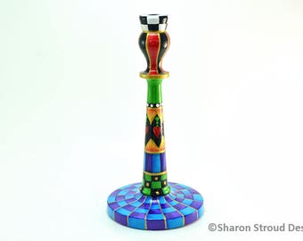 Tall Whimsical Candlestick with Hanging Hearts