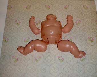 Vintage Doll Parts Plastic Torso Rubber Arms Plastic Legs Dollmaking Assemblage Supplies by VintageStudioSupply