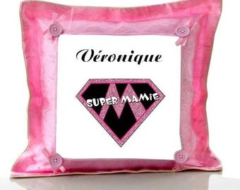 Cushion Pink Supermamie personalized with name