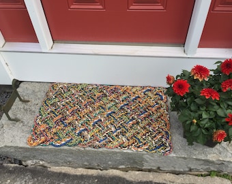 Maine Rope Mat, Recycled lobster rope, Maine made, Nautical outdoor mat, Vibrant doormet by Wharf Warp